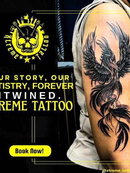 Another shot of the powerful phoenix tattoo. This design is a testament to overcoming challenges and emerging stronger than before.