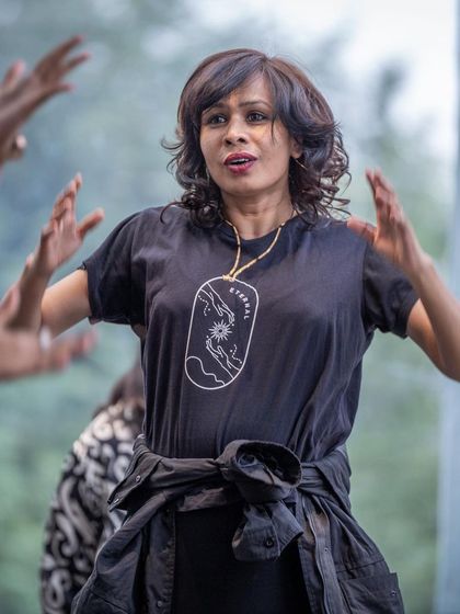 An expressive moment from a student during a contemporary piece. It shows the focus and dedication that goes into learning and performing choreography.