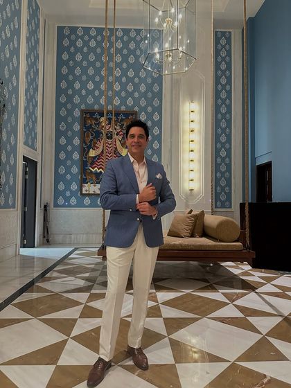 A confident pose in a beautiful Udaipur hotel lobby. The blend of traditional design and modern style is something I try to emulate in my work.