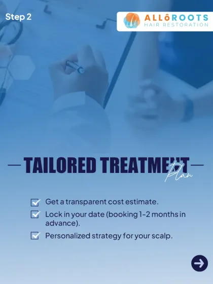 After your initial consultation, I create a tailored treatment plan. This includes a transparent cost estimate, a scheduled date for your procedure, and a personalized strategy designed specifically for your scalp and hair loss pattern.