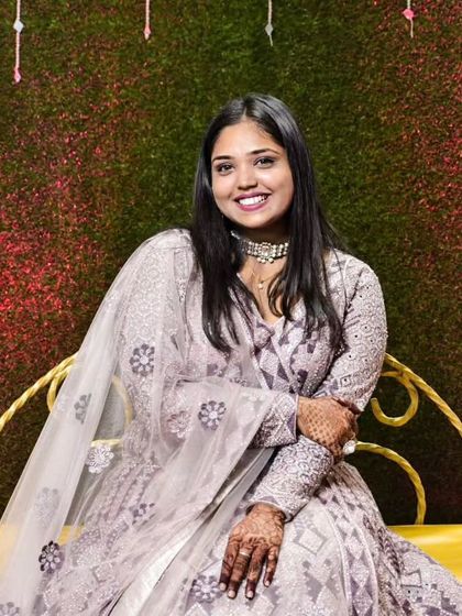 Our client looks elegant in this lavender embroidered lehenga. The subtle color and intricate work make it a sophisticated choice for any wedding function.