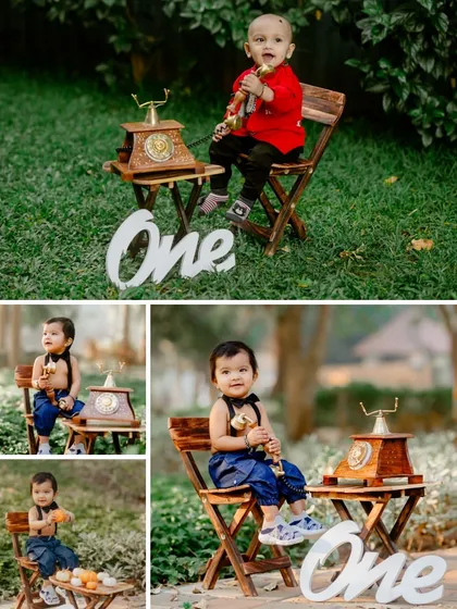 A collection of photos from a vintage-themed first birthday shoot. This shows how I can create a cohesive and stylish set of images based on a creative concept.