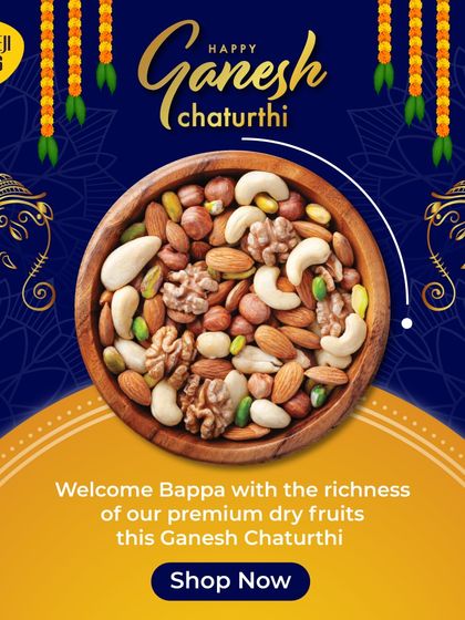 Welcome Bappa this Ganesh Chaturthi with the richness of my premium dry fruits. A healthy and delicious offering for the festival.
