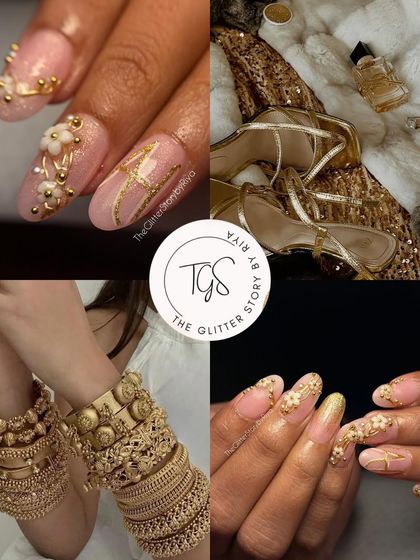 A mood board celebrating all things gold. This collage connects a detailed 3D floral and gold bridal set with images of traditional gold bangles and luxury accessories.