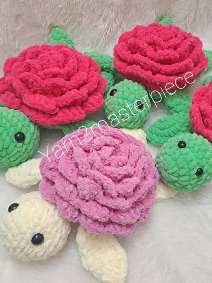 This image shows the different color variations available for my plush rose turtles.