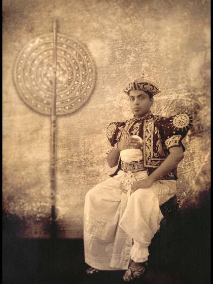 A powerful photographic work by Aishwaryan K, 'Mul Anduma II', which explores queer identity through ceremonial attire. This piece was a highlight of our presentation in Seattle.