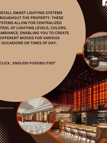 We help improve the aesthetics and ambiance of your commercial space by replacing outmoded switches with elegant, centralized controls. This allows you to create different moods for various occasions, as shown in these restaurant and event spaces.