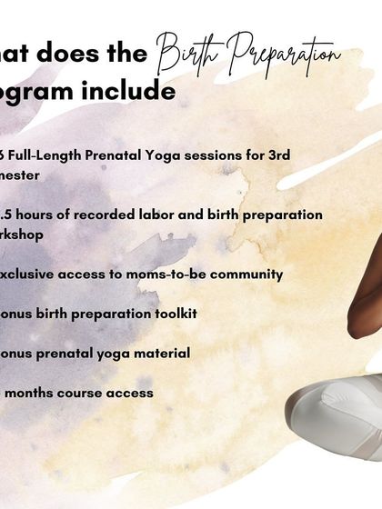Here's a breakdown of everything included in my Birth Preparation Program, from yoga sessions to a bonus toolkit.