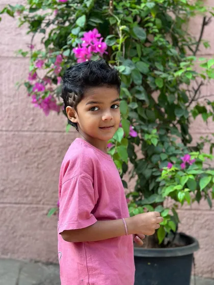 The final look. A cool haircut that's sure to be a hit on the playground.