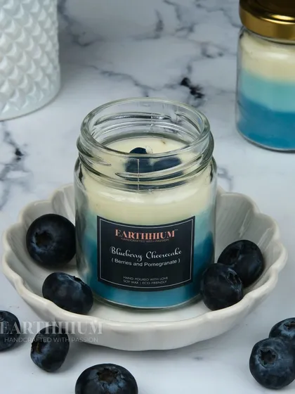 The Blueberry Cheesecake candle is a feast for the eyes, with its blue ombre wax and blueberry toppings.