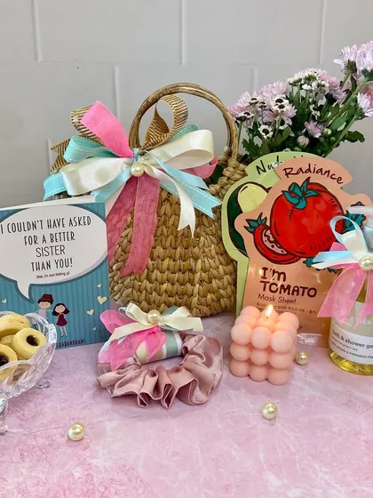 Rakshabandhan is all about celebrating that special sibling bond. This pamper hamper was designed for a sister, filled with self-care goodies, sweet treats, and fresh flowers to make her feel truly cherished.