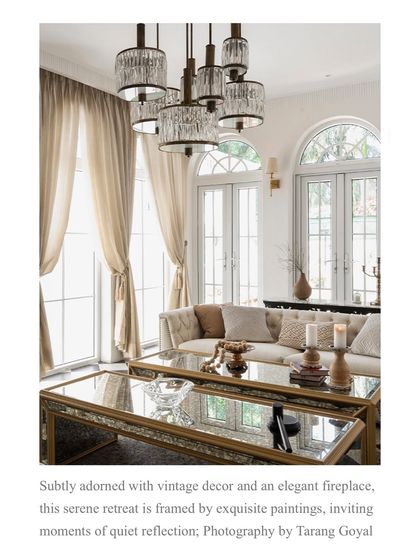 Another beautiful image and quote from the Elle Decor spread, noting the room's vintage decor and exquisite paintings.