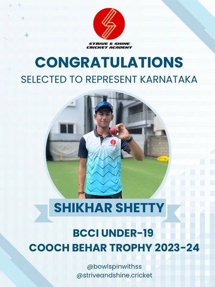A proud moment as my student Shikhar Shetty embarks on his journey representing Karnataka in the U-19 Cooch Behar Trophy. The entire academy stands behind you.