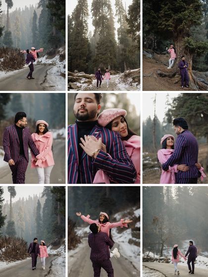 A collection of playful and romantic moments from a pre-wedding shoot in the snow. This grid shows the variety we capture, from fun, energetic shots to quiet, intimate embraces, telling a complete story of your day.
