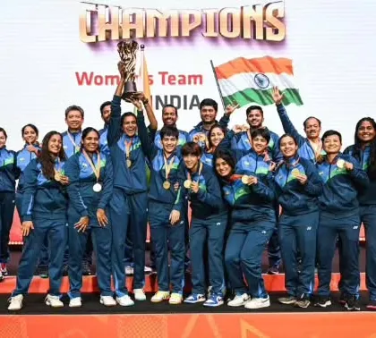 Celebrating the historic triumph of the Indian women's team at the Badminton Asia Team Championships.