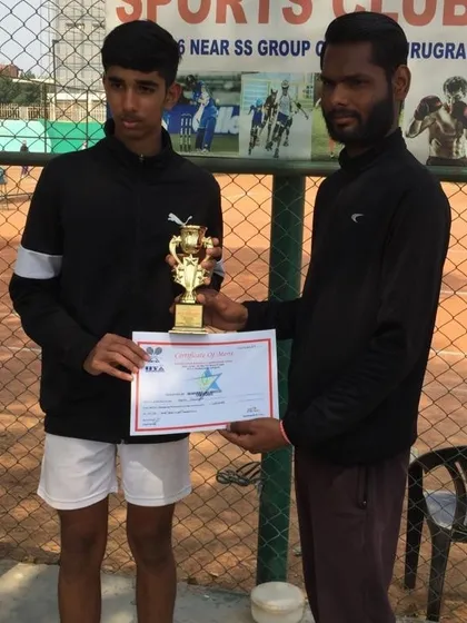 Aarav Bharat with his trophy after winning the Boys singles title at the AITA U18 Championship Series tournament in Gurgaon. A big congratulations on his first title.