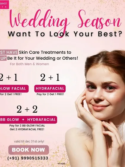 For the wedding season, we offer packages combining our most requested treatments. A series of BB Glow and HydraFacials ensures your skin is clear, hydrated, and glowing for every single function.