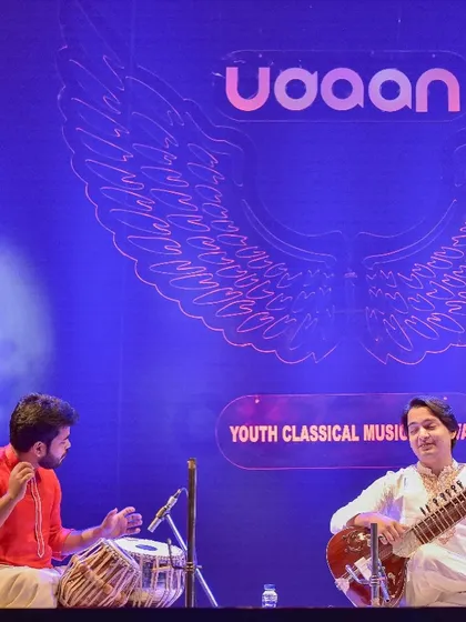 On stage at the 'Udaan' Youth Classical Music Festival in Kolkata. It was a pleasure to perform with Debjit Patitundi bhai on tabla for a knowledgeable and warm audience.