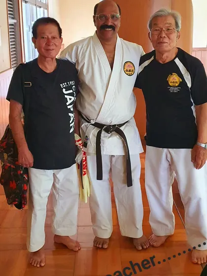 With senior masters from Okinawa. Learning from their decades of experience is a privilege and a crucial part of preserving the art's traditions.