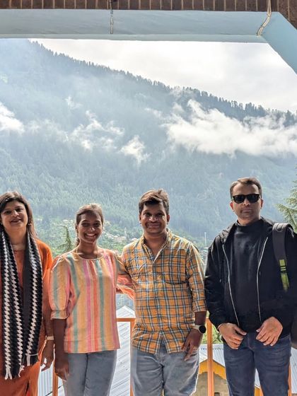 Enjoying the view from our hotel balcony in Old Manali. We choose stays that offer stunning views of the surrounding mountains.