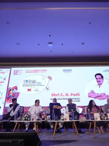 A wide view of the panel I moderated at the Bharat Tex 2025 event. I am skilled at guiding discussions between multiple high-profile speakers, ensuring a balanced and insightful conversation.