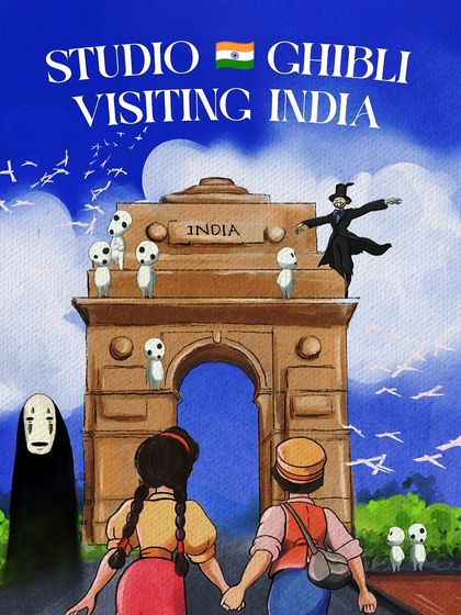 For the cover of my calendar, I imagined characters from Spirited Away and Castle in the Sky visiting India Gate in Delhi. It sets the stage for a journey across India, Ghibli-style.