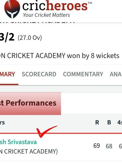 Utkarsh Srivastava's name highlighted as the best performer in the match, with an unbeaten 69. A proud moment for any coach.