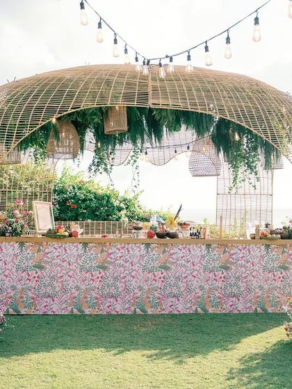 The bar for the 'Villa Brissa' mehendi in Bali was a unique parametric structure, organically sculpted from bamboo. This piece was a fusion of art and functionality, embodying the natural, handcrafted essence of Bali.