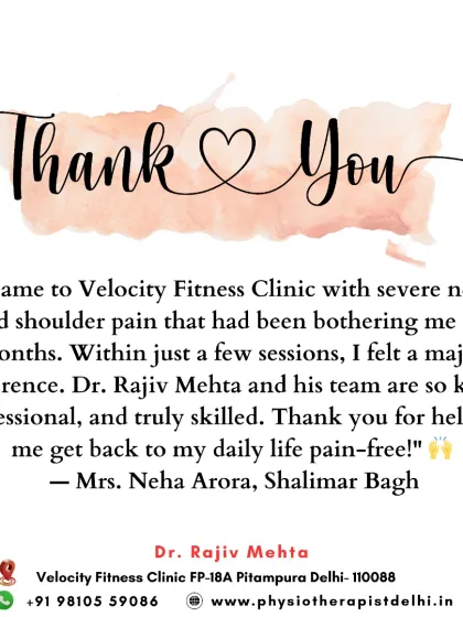 Nothing is more meaningful than hearing from a happy, pain-free patient. This note from Mrs. Neha Arora, who we treated for severe neck and shoulder pain, is a testament to the professional and skilled care my team and I provide.