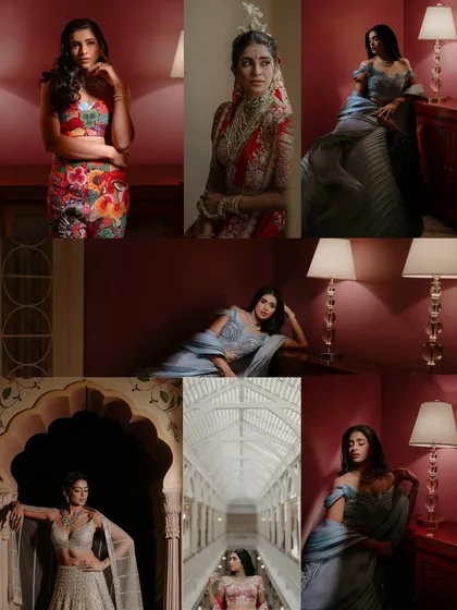A collage showcasing the many looks of a single bride. This demonstrates how we capture the different facets of a bride's personality and style across her various wedding events, from traditional to contemporary.