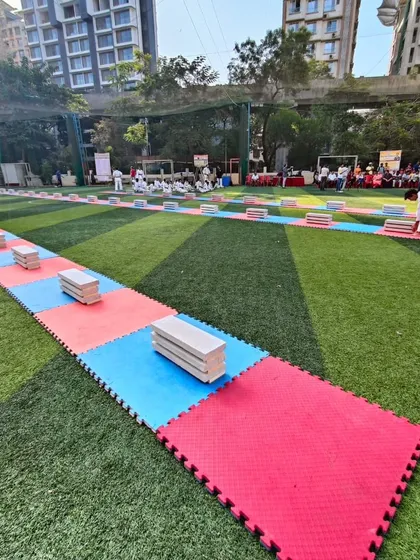 The setup for my world record attempt: a 90-foot path lined with 166 cement blocks. Preparation and precision are key to every dangerous feat I undertake.