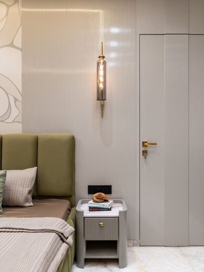 Design that disappears, and that’s the beauty of it. This flushed door blends seamlessly into the wall with tone-on-tone ribbed detailing, creating a smooth visual flow that’s both modern and masterfully subtle.