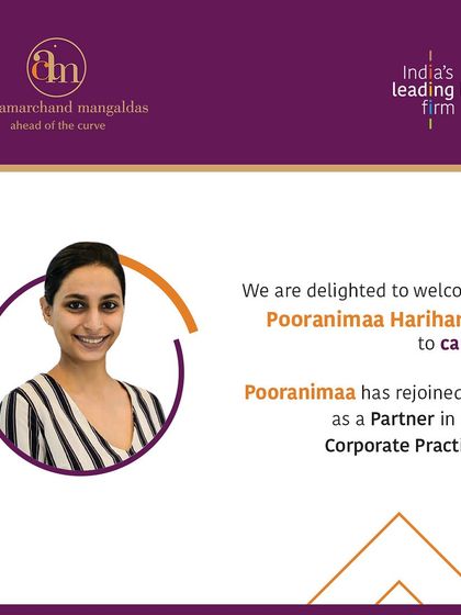 We are delighted to welcome back Pooranimaa Hariharan, who has rejoined our firm as a Partner in our Corporate Practice.