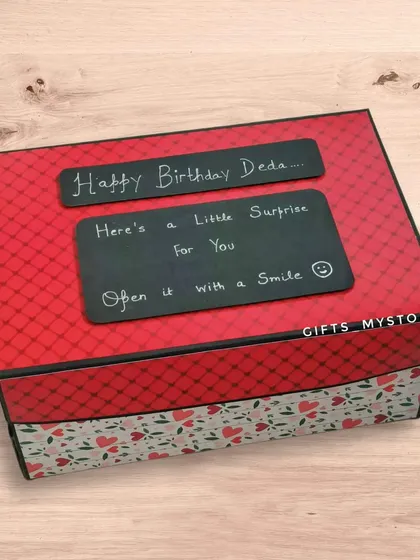The personalized exterior of the surprise phone gift box, with a sweet message: "Happy Birthday Dada... Here's a little surprise for you."