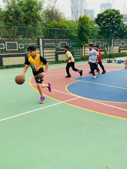 A player drives to the basket.