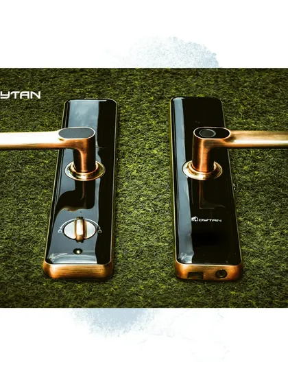 This elegant smart lock in a bronze and black finish is perfect for luxury interiors. It combines sophisticated aesthetics with the convenience of smart technology.