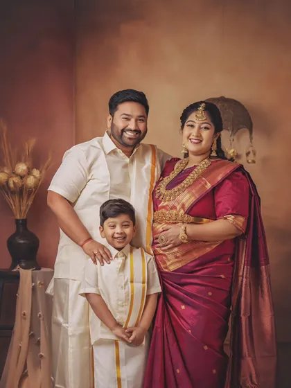 A maternity journey is a story of family. I was so happy to capture this beautiful family, dressed in traditional South Indian attire, as they await their new arrival. We can include older siblings and create a complete family maternity portrait.