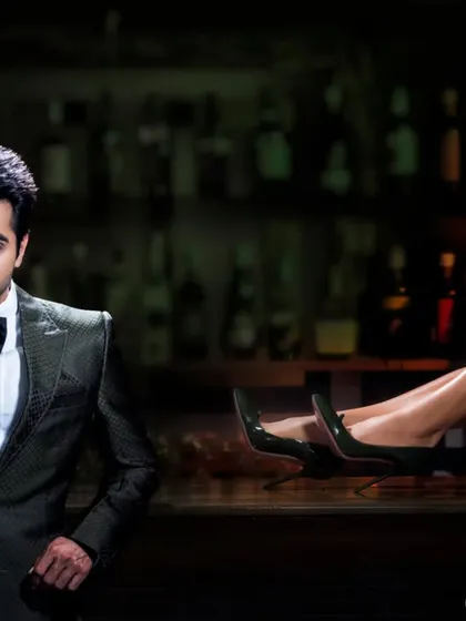 A playful and stylish shot with Ayushmann Khurrana for Hello! Magazine. We created a fun narrative at the bar, blending classic suiting with a touch of mystery.