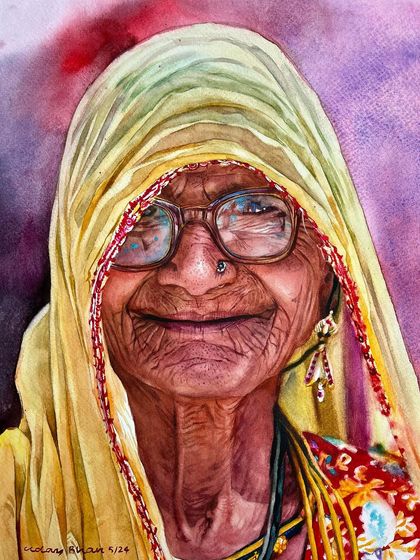 The final painting from the advanced portrait demonstration. The combination of a loose, expressive background and a detailed, realistic face creates a dynamic and powerful image.