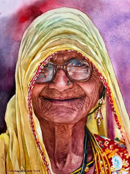 This demonstration from an advanced workshop shows how to render a smiling face with glasses. We tackle challenges like painting reflections on the lenses and the texture of the skin around the eyes.