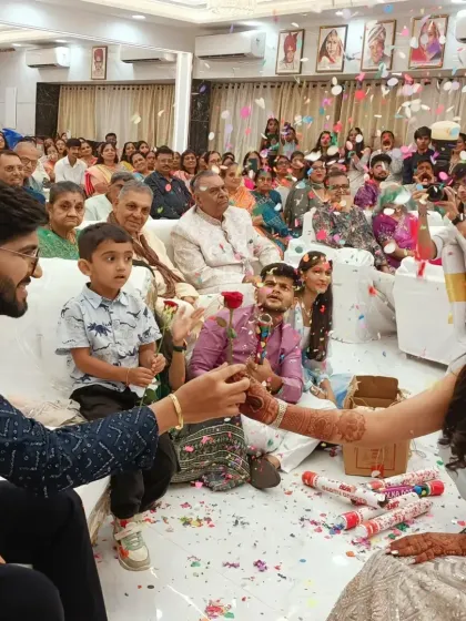 A moment of pure celebration with confetti poppers after the rings are exchanged.