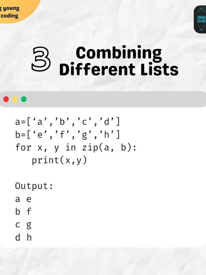 Learn how to combine different lists into pairs using the zip function. This is perfect for iterating over multiple lists simultaneously in your Python programs.