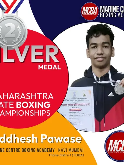 Official poster celebrating Siddhesh Pawase's silver medal win at the state championships.