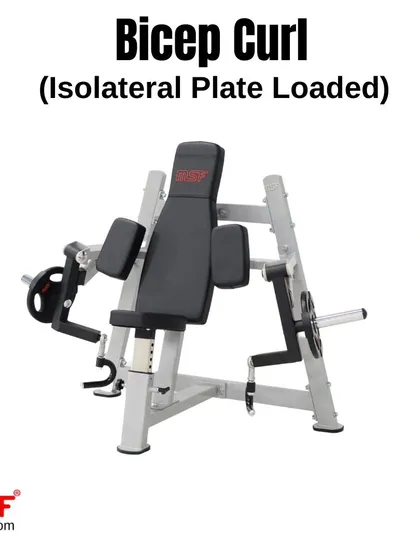 A side profile of the Isolateral Bicep Curl machine, showcasing its robust construction.