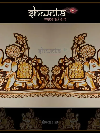 This is a design element I created for a bridal arm band. It features two decorated elephants, sketched out and ready to be incorporated into a larger, traditional mehendi piece.