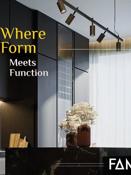 This is where form meets function. A dramatic black kitchen with a marble island and integrated glass-front cabinets showcases how sleek aesthetics can meet cutting-edge functionality.