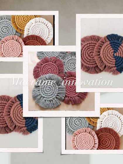 A collage of my handmade macrame coasters. These are great for gifting during the festive season or for adding a touch of boho decor to your own home.