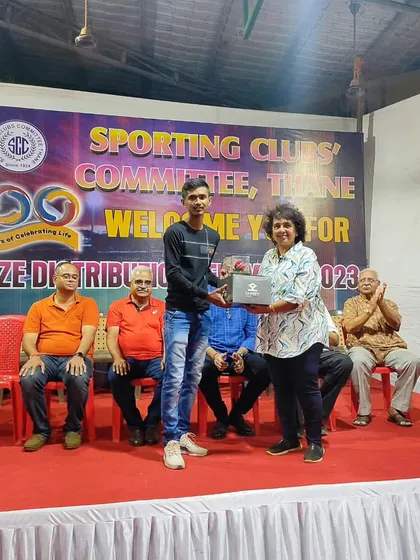Tanmay Jagtap receiving the 'Best Player of the Year 2023' award. His hard work and dedication throughout the year have been exceptional.