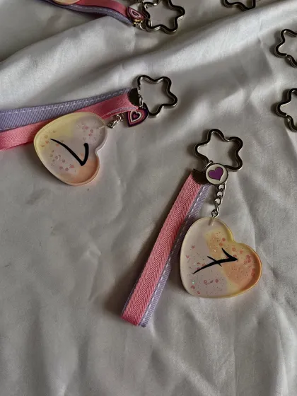 A close-up of the '7' tattoo symbol keychains. Each one is unique and part of my limited-edition sale.