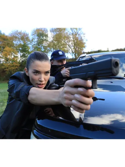 As the costume designer for the action film 'CRAKK', I created practical and powerful looks for the characters. Here, Amy Jackson is in full action mode, with her outfit designed for movement while defining her tough, operative persona.
